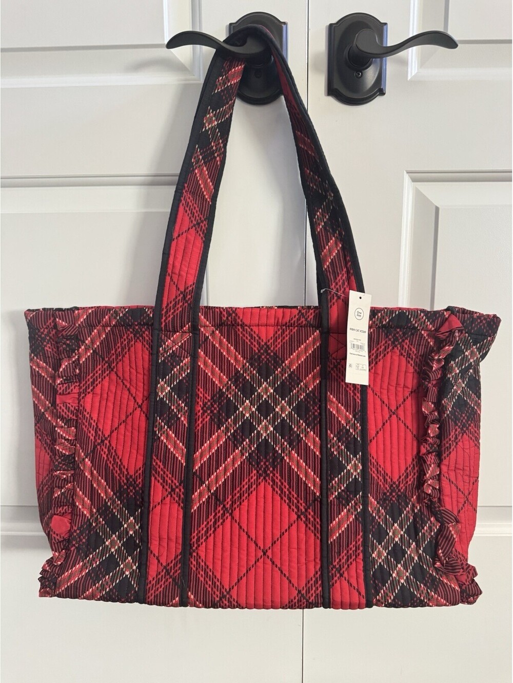 No Boundaries Quilted Tote Bag, Women's, Red Plaid NEW